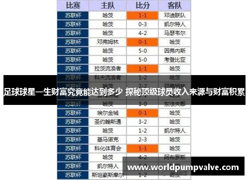 足球球星一生财富究竟能达到多少 探秘顶级球员收入来源与财富积累